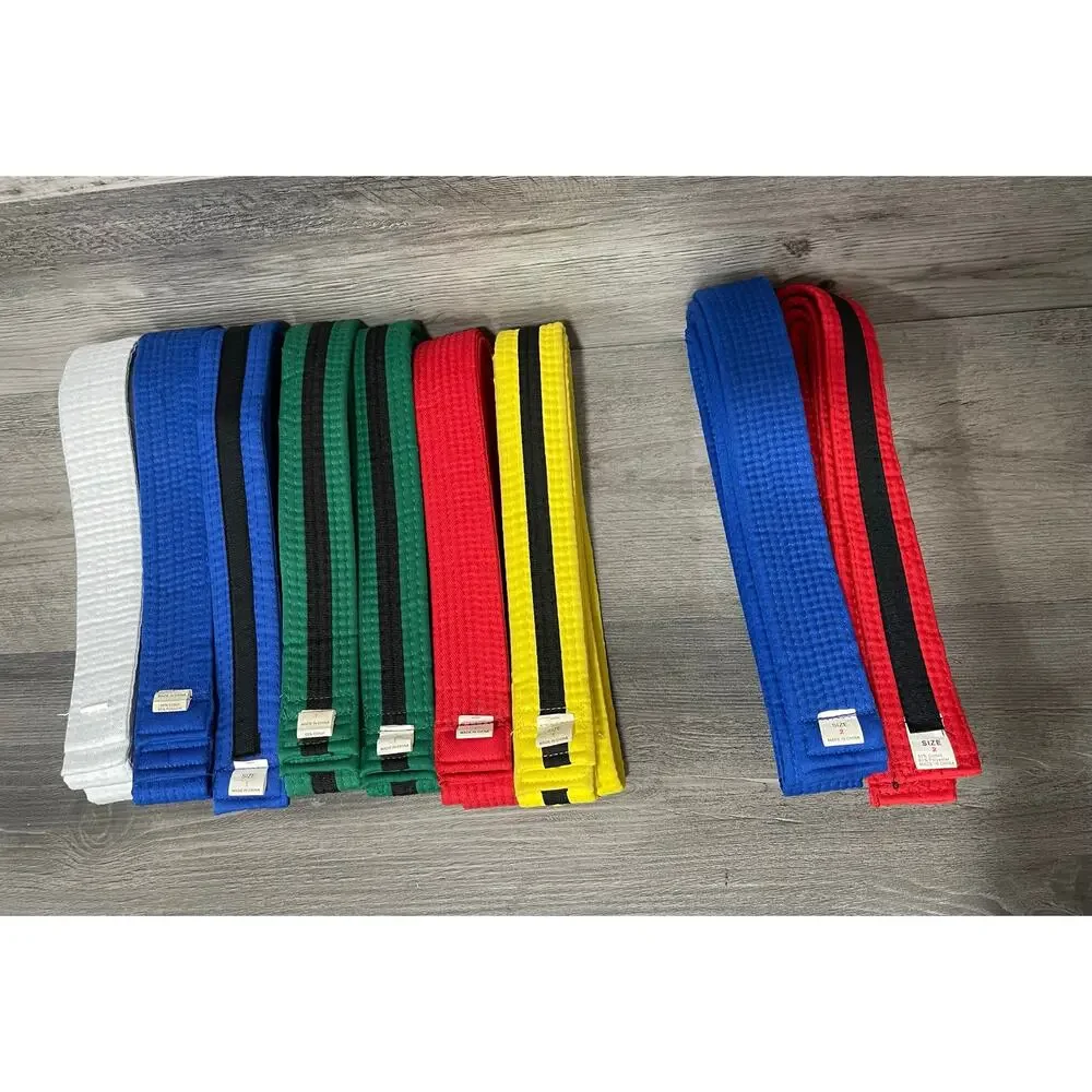 Lot of 9 Martial Arts Rank Belts Karate Taekwondo Sizes 1 & 2 Mixed Black Stripe